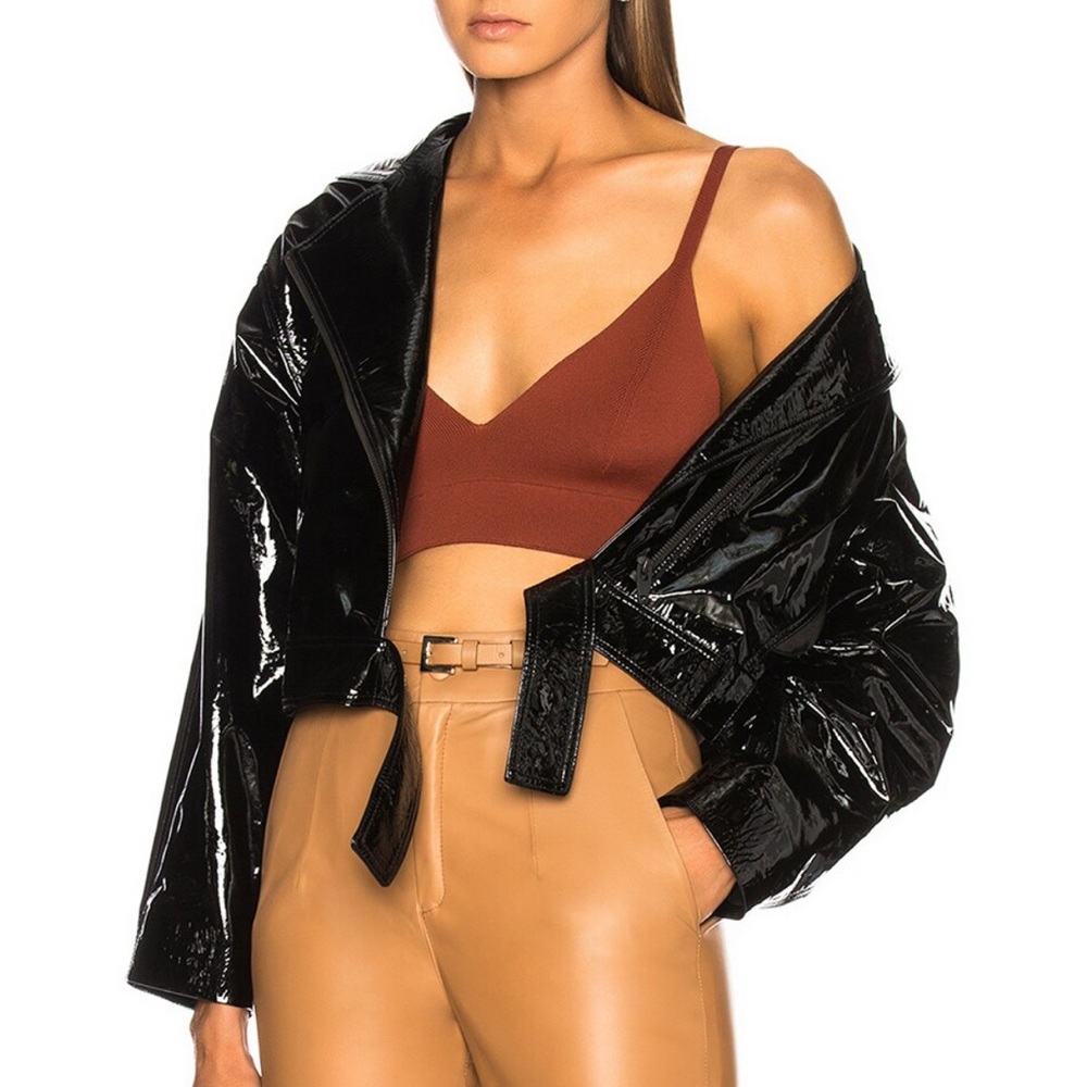 Zeynep Arcay Cropped Patent Leather Moto Jacket